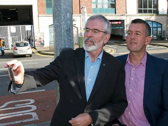 Selfie-time: Sinn Fein party president Gerry Adams captures the moment with local TD Maurice Quinlivan Picture: Adrian Butler
