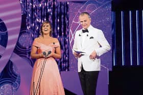 Limerick Rose Kayleigh Maher on stage with Dáithí Ó Sé on the first of the live RTE broadcast finals of the Rose of Tralee Picture: Rose of Tralee