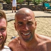 Evan Doran, 22, who is coaching at Arsenal’s soccer school meets Real Madrid boss  Zinedine Zidane and below, French star Rabiot