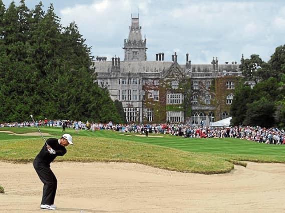 Tiger Woods plays into the 9th green at Adare Manor during the last pro-am - which returns in 2020