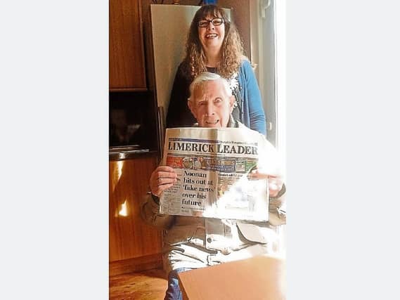 Mike Neylon with his daughter Maggie and that prized Limerick Leader