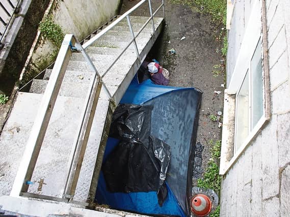 Sad sight: a tent erected in the basement of a Limerick city centre business premises