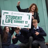 Catherine Duffy, GM of Northern Trust, and students gearing up for the StudentLife Summit Picture: Sean Curtin
