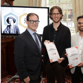 Royal Irish Academy President, Professor Dan Carey, Dr Dominik Duleba and Dr Niraj Patil, highly commended candidates, Professor Sylvia Draper, Chair, Royal Society of Chemistry Irish Local Section
