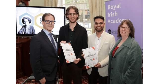 Royal Irish Academy President, Professor Dan Carey, Dr Dominik Duleba and Dr Niraj Patil, highly commended candidates, Professor Sylvia Draper, Chair, Royal Society of Chemistry Irish Local Section