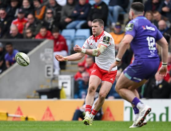 Diarmuid Kilgallen of Munster Rugby passes the ball during the EPCR Challenge Cup match against Exeter | PICTURE: Paul Phelan/Sportsfile