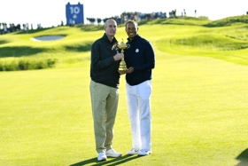 US Ryder Cup captain Jim Furyk with Tiger Woods at the 2018 Ryder Cup that was held in Paris PICTURE: Sportsfile