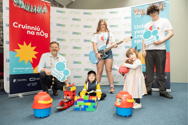 Mayor of Limerick, John Moran, Fionn Fisher-Owen, Clíodhna Burrows, Aílbha Fisher-Owen and Arthur Bodin Picture: Alan Place