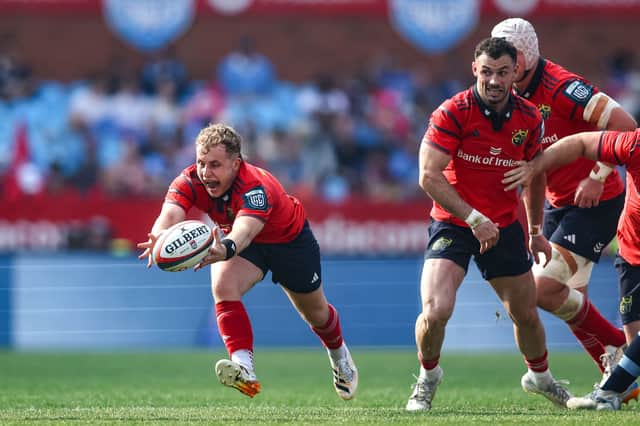 Munster Rugby captain Craig Casey knocks-on during the URC quarter-final between Vodacom Bulls and Munster at Loftus Versfeld Stadium in Pretoria, South Africa