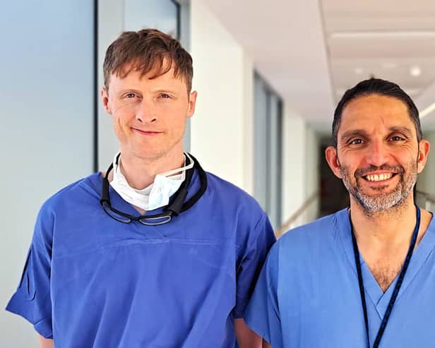 Pictured outside the cath labs at University Hospital Limerick are consultant cardiologists Dr Cormac O’Connor and Dr Samer Arnous