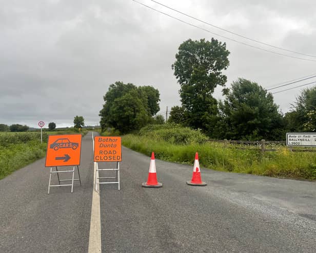 Road closure signs on the R696 near Carrick-on-Suir this morning