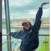 Jamie Lynn Spears, the sister of Britney Spears, posing in Limerick, with Sarsfield Bridge in the background