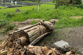 Plans are underway to replace the stricken statue of Saint Mary's Cathedral founder and King of Munster, Donal Mór O'Brien. PICTURE: Facebook
