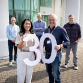 Celebrating 30 years of Cook Medical in Limerick are staff members, left to right, John Kamstra, Carla DiBenedetto, Pat Burke, Andreas Förster and Pete Yonkman