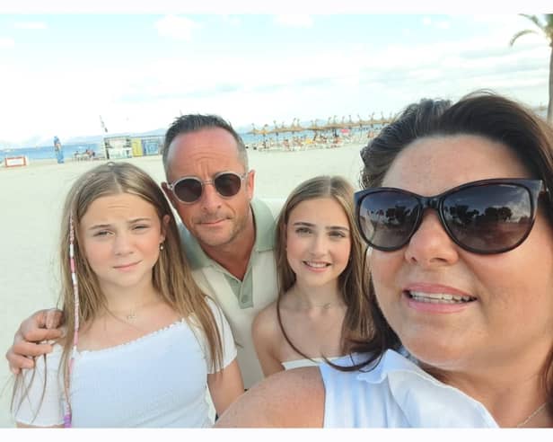 Holiday selfie: Shirley Toomey Considine with her twin daughters Laura and Amy, 14, and husband Shane