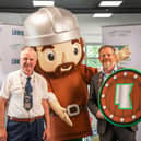 Cllr Joe Pond and Mayor of Limerick John Moran with Limerick's new mascot Val the Viking.