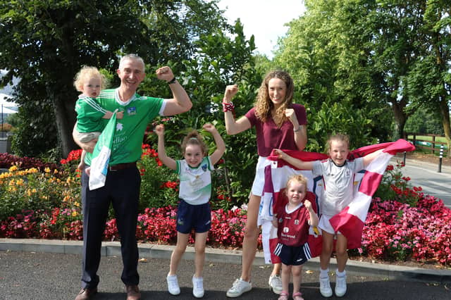 Conor Fitzgerald and Aislinn Connolly with their children, Cóilí (1), Ailbhe (5), Brídín (3) and Peigí (7)