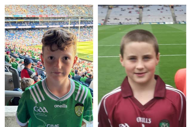 First cousins Fionn O’Brien and Limerick hurler Adam English who both played in the GAA / INTO mini sevens game in Croke Park 11 years apart