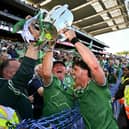 Sean Finn of Limerick celebrates with supporters and the Liam MacCarthy Cup after the All-Ireland final win