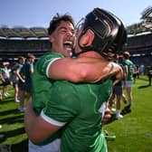 Limerick's Sean Finn and Peter Casey celebrate at full-time in the All-Ireland final