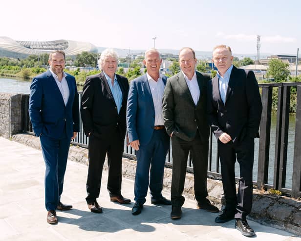 Nick Baird, head of strategy and digital, Howden Financial Advisory with Tom Fitzgerald, David O’Neill, and Neal Kelly, all of whom founded Thomond Asset Management. They are pictured with Dermot Gaskin, financial advisory managing director, Howden