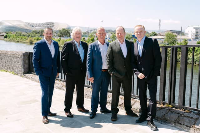 Nick Baird, head of strategy and digital, Howden Financial Advisory with Tom Fitzgerald, David O’Neill, and Neal Kelly, all of whom founded Thomond Asset Management. They are pictured with Dermot Gaskin, financial advisory managing director, Howden