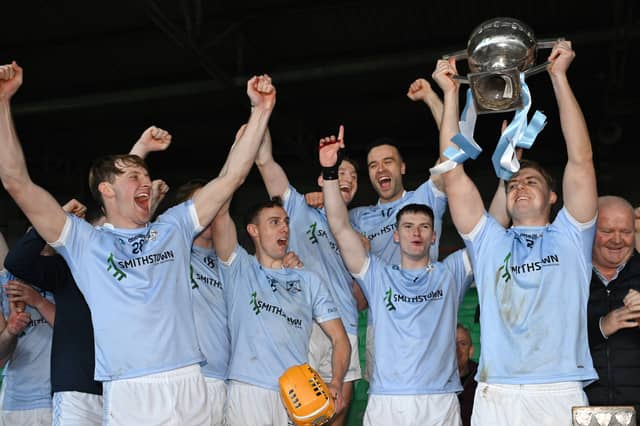 Na Piarsaigh captain Jerome Boylan and teammates celebrate with the John Daly cup aafter the Limerick County Senior Club Hurling Championship final win last year