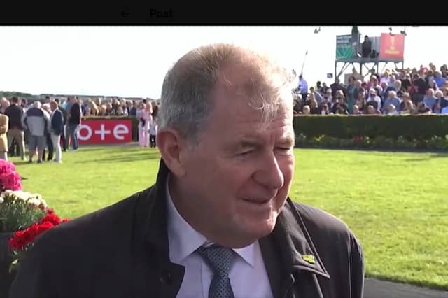 JP McManus being interviewed on Racing TV by Fran Berry
