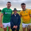 Legendary Limerick supporter Mike Ryan with county stars Gearoid Hegarty and Cathal O'Neill after the Premier Junior 'A' Hurling Championship clash between St Patrick's and Crecora-Manister