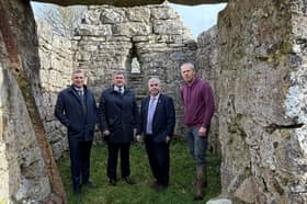 Cllr Ger War (second from left) with Ministers of State Niall Collins and Kevin Moran, and landowner Tom Guiney at Killulta church 
