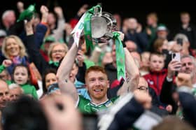 Limerick captain Cian Lynch lifts the Mick Mackey after their Munster final win over Cork