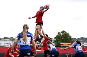 Clodagh O'Halloran of Munster takes possession in a lineout during the Vodafone Women's Interpro clash between Munster and Leinster at Virgin Media Park