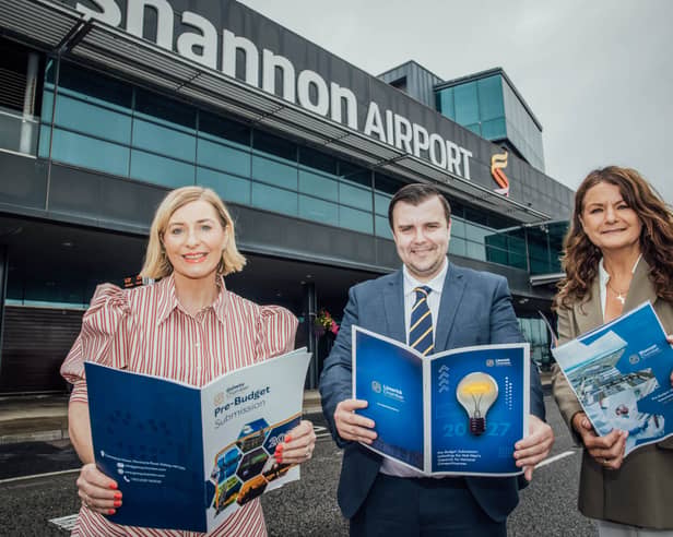 Galway Chamber chief executive, Limerick woman Karen Ronan, Shannon Chamber chief executive, Helen Downes, and Sean Golden, Limerick Chamber economist | PICTURE: Brian Arthur