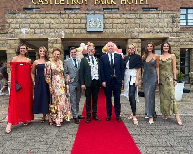Myself, Mayor of Limerick, John Moran, Damien Duggan, and John Canny, Só Hotel Group, with models ​Celine O’Meara, Orla Sheil, Asta Lee, Sophia Nied and Eileen Collins