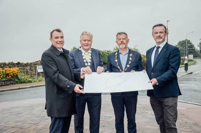 Limerick Twenty Thirty has been appointed to implement masterplanning of a major Patrickswell development for a community-led housing, community amenities and infrastructure project. At the announcement on Wednesday at the 70-acre landholding at Patrickswell was Limerick Twenty Thirty Chair, James Collins, Príomh Chomhairleoir of Limerick City and County Council, Cllr Tom Ruddle, Mayor of Limerick, John Moran and CEO of Limerick Twenty Thirty, Pat Nash
Picture. Brian Arthur