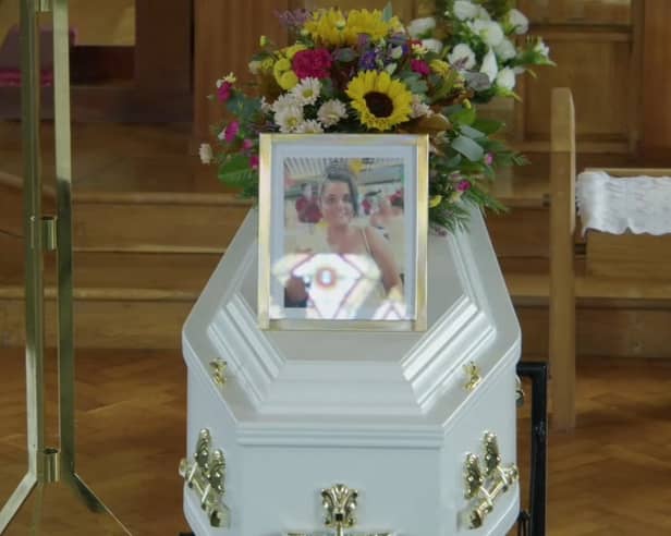 The coffin of the late Aoife O’Brien, 19, with a photo of the teenager placed on top