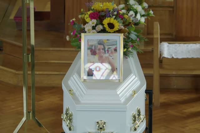 The coffin of the late Aoife O’Brien, 19, with a photo of the teenager placed on top