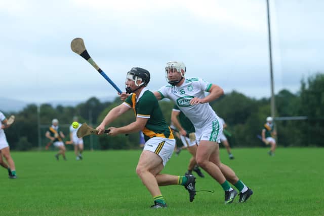 Evan O'Leary clearing the ball from Conor Staunton during the SHC clash