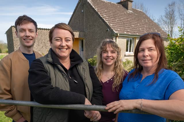 Presenters Maggie Molloy and Tadhg Casey with Annette Cornish and her friend Tara