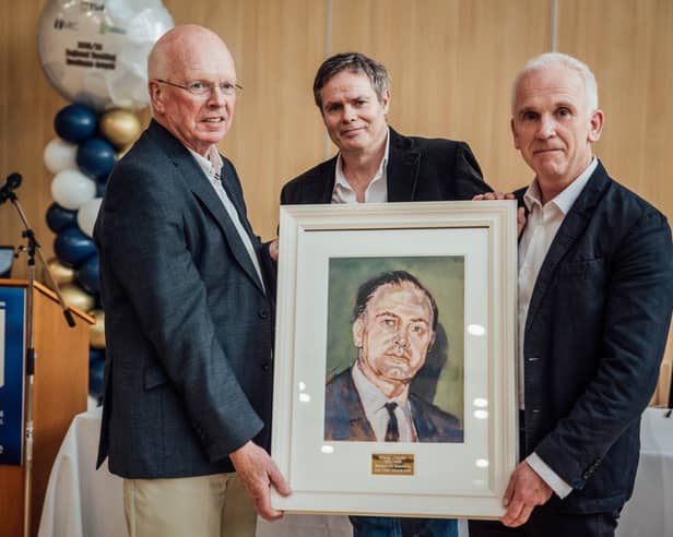 Michael O’Dwyer, with Mary Immaculate College president Prof Dermot Nestor and artist Declan Chambers | PICTURE: Brian Arthur