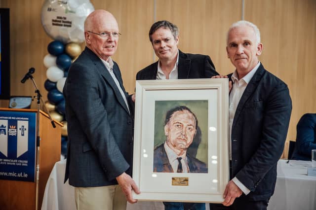 Michael O’Dwyer, with Mary Immaculate College president Prof Dermot Nestor and artist Declan Chambers | PICTURE: Brian Arthur