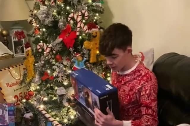 Crystal Lowe shared a photo of son Bryan on Christmas morning