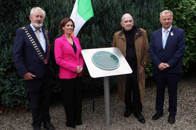 Education Minister Hildegarde Naughton, Mayor of Clare Joe Killeen, Donogh O'Malley's son Daragh and Tim Crowe, chairman of Sixmilebridge Historical Society | PICTURE: Dave Gaynor