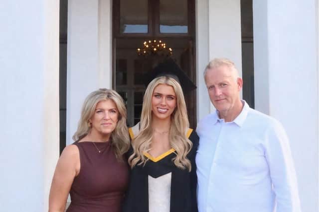 Aideen with her proud mum and dad Daithi and Deirdre