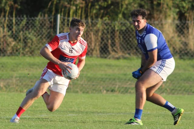Mungret St Pauls' Jack Dervan and Kildimo Pallaskenry's Shaun Barry in action during the Irish Wire Products SFC