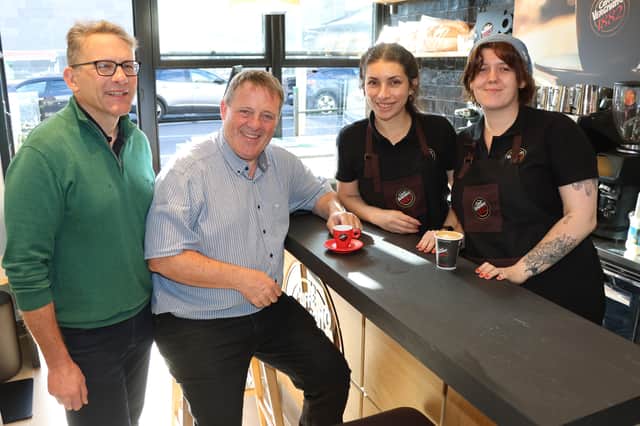 Michael and Shane Gleeson with Caterina Bastidas and Kai Coyle in Caffe Vergnano, Catherine Street | PICTURE: ADRIAN BUTLER