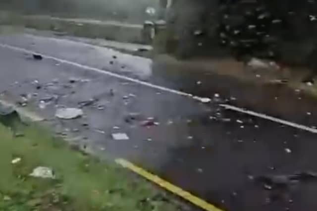 Debris on the road following the two-vehicle collision at Uregare Cross, Bruff