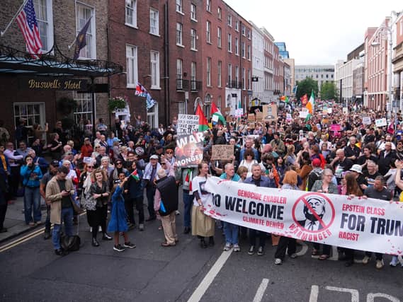 People taking part in an anti-Trump protest march through Dublin city centre