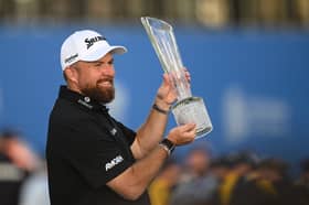 Shane Lowry celebrates with the trophy after winning the Amgen Irish Open Golf Championship 2026 at Trump International Golf Links in Doonbeg