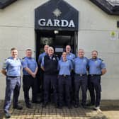 Tony Grey (centre) on his last day of work in Bruff with Sergeant Peter Lowe, Garda Mark Dunlea, Inspector Gearóid Thompson, Garda Noreen Moloney, Garda John Cotter, Garda David Hennessy and Garda Mike Fitzgerald  